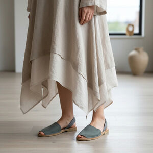 Plomo Sz EU 40 US 9 Gray Green Suede Leather Minimalist Flat Sandals Lagenlook